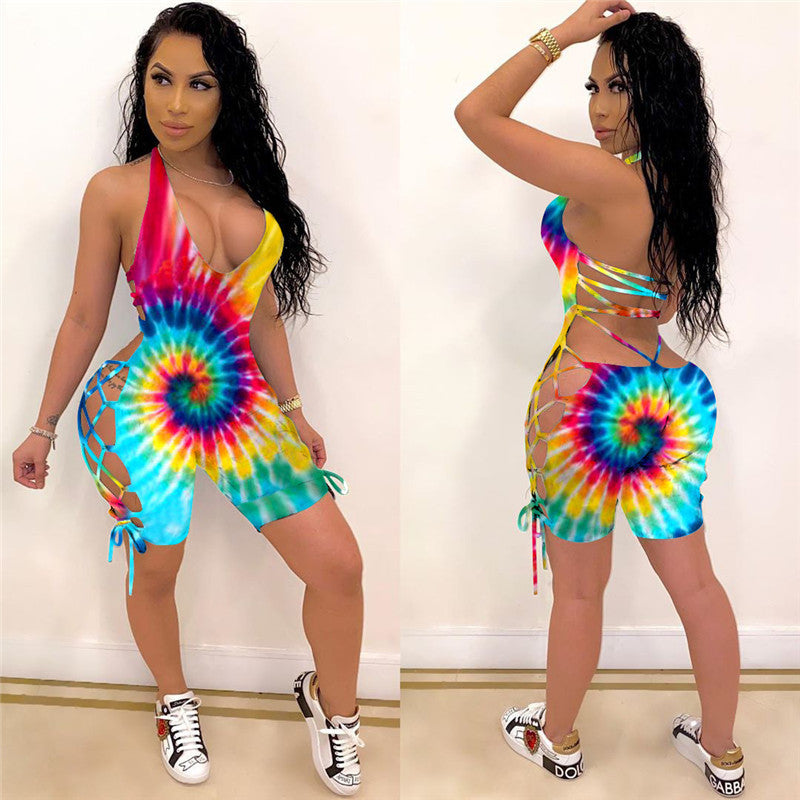 Fashion Women's Hot-selling Tie-dye Positioning Personality Strappy Jumpsuit