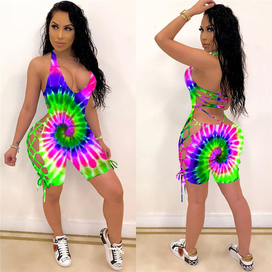 Fashion Women's Hot-selling Tie-dye Positioning Personality Strappy Jumpsuit